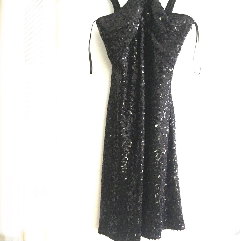 Tahari stunning halter top black sequin dress